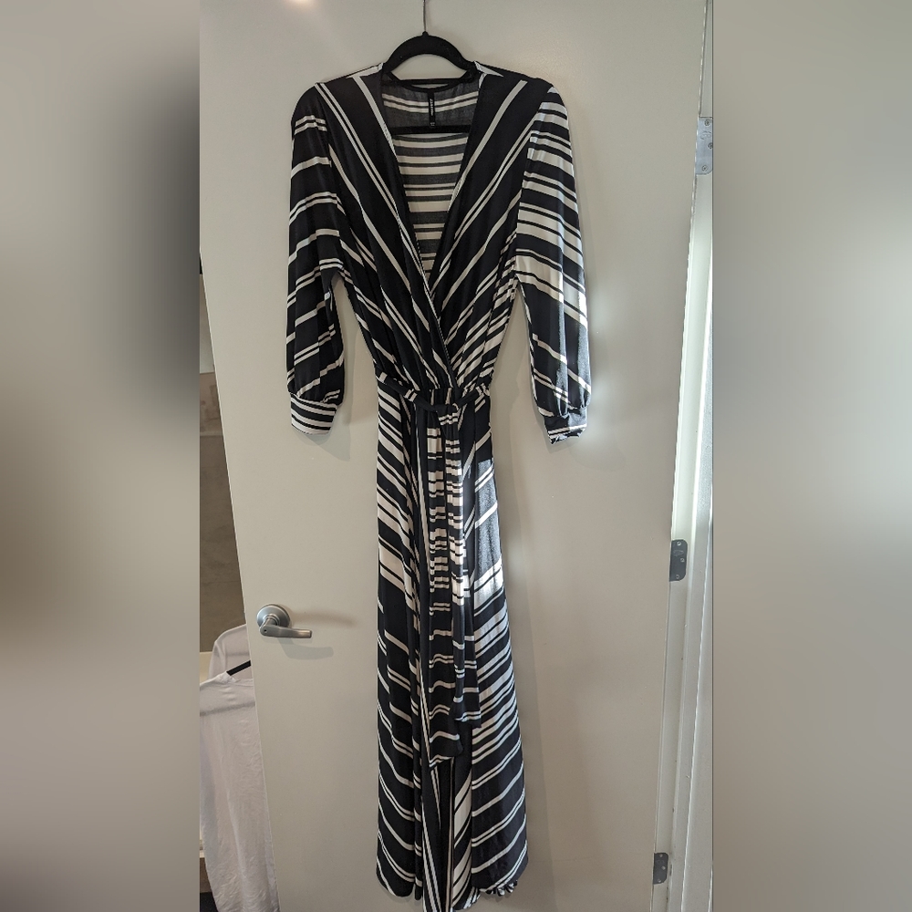 Black and white full skirt maxi dress